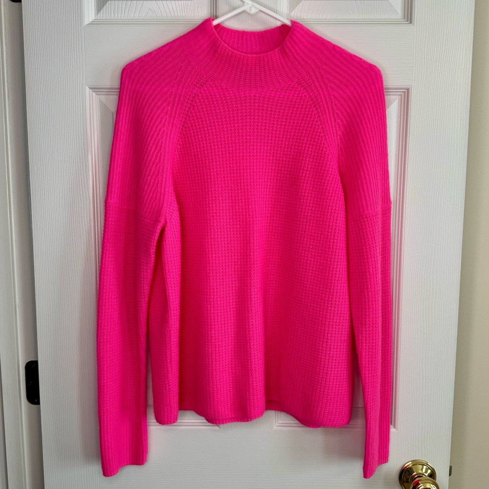 100% Cashmere Vineyard Vines Hot Pink Mock Neck Oversized Barbie Preppy Small